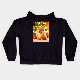 Cute Pomeranian Puppy Dog at Christmas Kids Hoodie